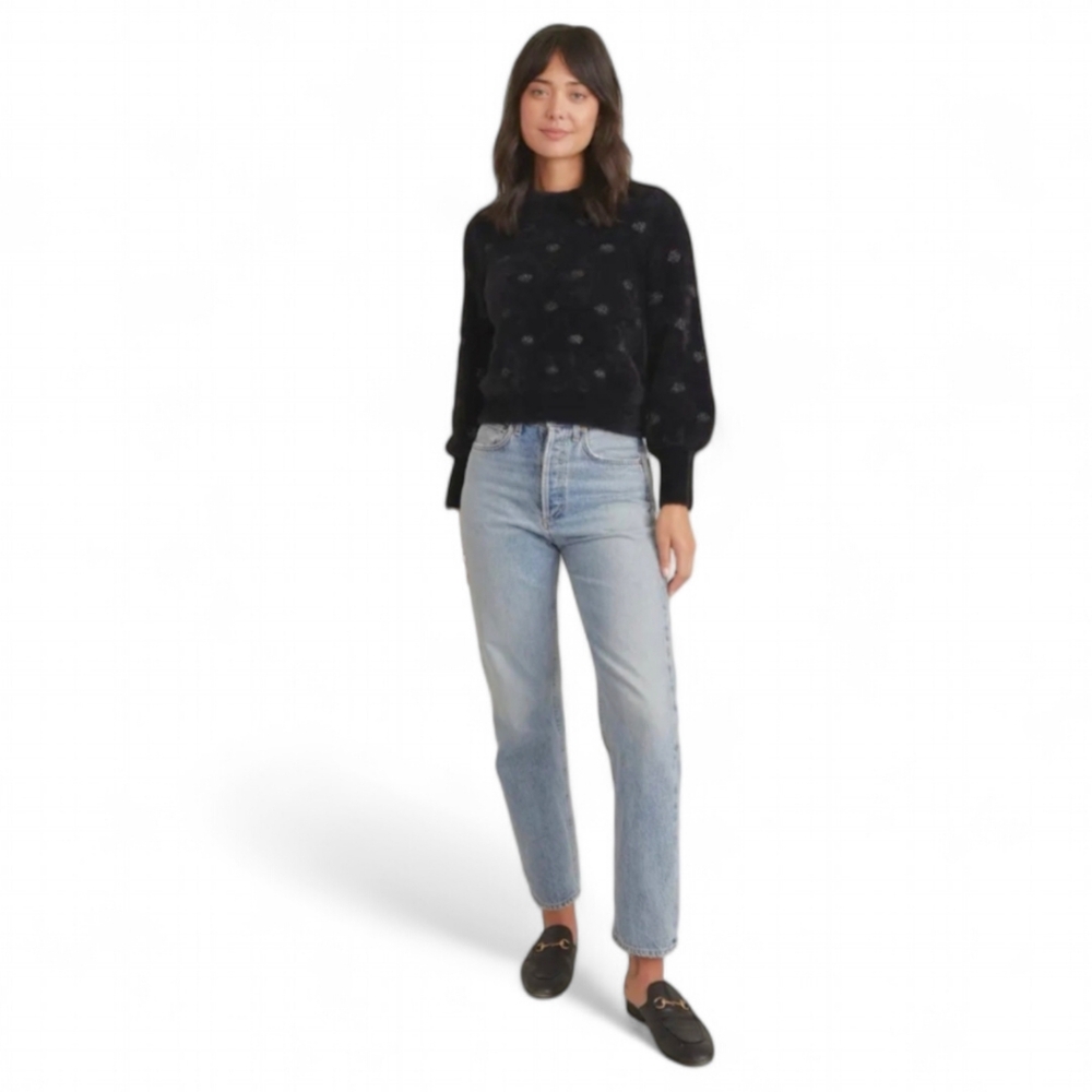 MARINE LAYER Arielle Black Metallic Funfetti Crew Neck Sweater Sz L NWT - Picture 4 of 11